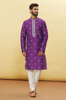 Purple embroidered art silk kurta-pajama