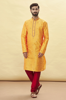 Orange embroidered art silk kurta-pajama