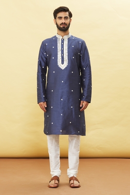 Blue embroidered art silk kurta-pajama 3