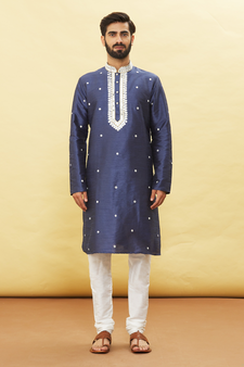 Blue embroidered art silk kurta-pajama