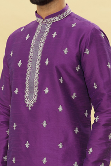 Purple embroidered art silk kurta-pajama