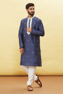 Blue embroidered art silk kurta-pajama 4