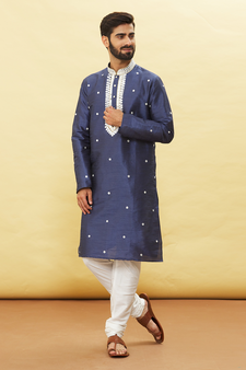 Blue embroidered art silk kurta-pajama