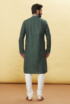 Green printed art silk kurta-pajama 2