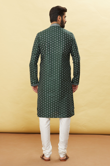 Green printed art silk kurta-pajama