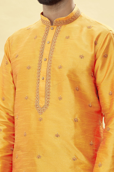 Orange embroidered art silk kurta-pajama