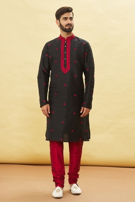 Black embroidered art silk kurta-pajama 4