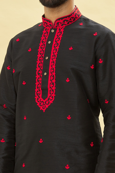 Black embroidered art silk kurta-pajama