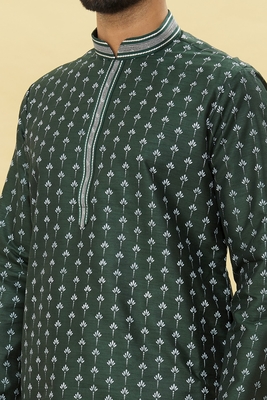 Green printed art silk kurta-pajama 5