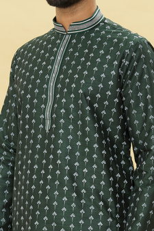 Green printed art silk kurta-pajama