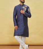 Blue embroidered art silk kurta-pajama