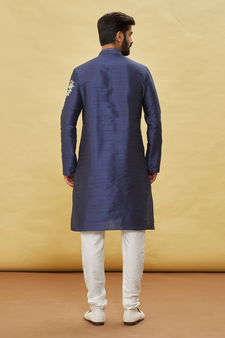 Blue embroidered art silk kurta-pajama