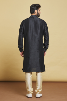 Black embroidered art silk kurta-pajama