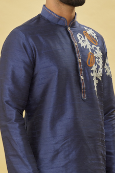 Blue embroidered art silk kurta-pajama