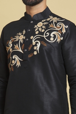 Black embroidered art silk kurta-pajama 5
