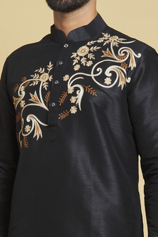 Black embroidered art silk kurta-pajama