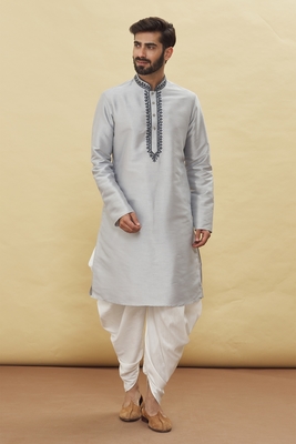 Grey embroidered art silk dhoti-kurta 1