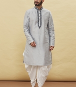 Grey embroidered art silk dhoti-kurta