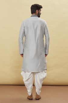 Grey embroidered art silk dhoti-kurta