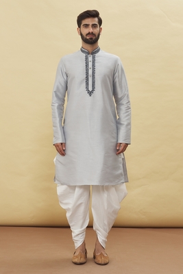 Grey embroidered art silk dhoti-kurta 3