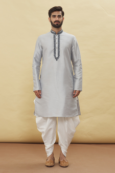 Grey embroidered art silk dhoti-kurta