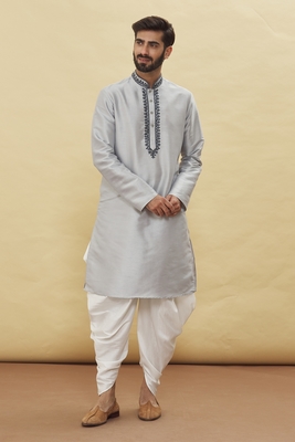 Grey embroidered art silk dhoti-kurta 4