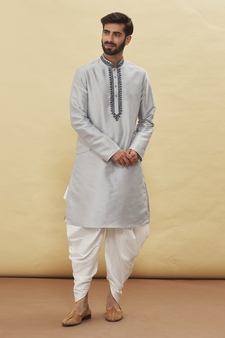 Grey embroidered art silk dhoti-kurta
