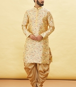 Fawn printed brocade silk dhoti-kurta