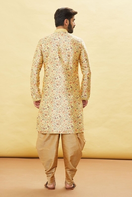 Fawn printed brocade silk dhoti-kurta 2