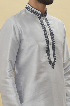 Grey embroidered art silk dhoti-kurta
