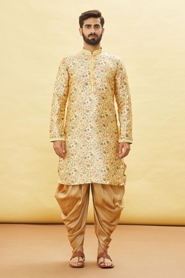 Fawn printed brocade silk dhoti-kurta 3