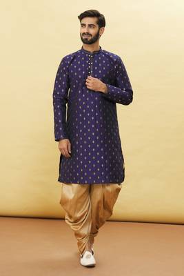 Blue embroidered art silk dhoti-kurta 1