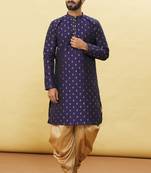 Blue embroidered art silk dhoti-kurta