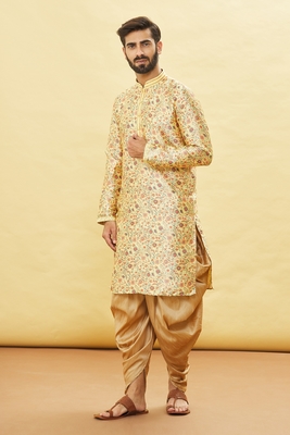 Fawn printed brocade silk dhoti-kurta 4