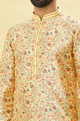 Fawn printed brocade silk dhoti-kurta 5