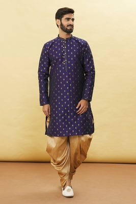 Blue embroidered art silk dhoti-kurta 4