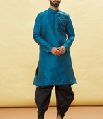 Blue embroidered art silk dhoti-kurta