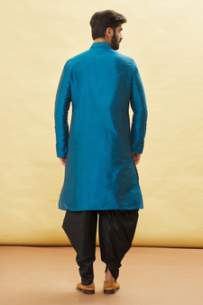 Blue embroidered art silk dhoti-kurta