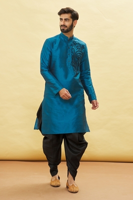 Blue embroidered art silk dhoti-kurta 3