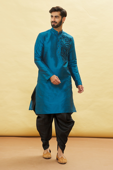 Blue embroidered art silk dhoti-kurta