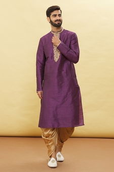 Purple embroidered art silk dhoti-kurta