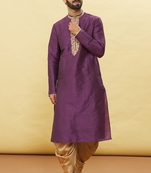Purple embroidered art silk dhoti-kurta