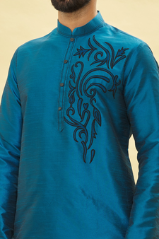 Blue embroidered art silk dhoti-kurta