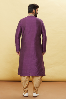 Purple embroidered art silk dhoti-kurta