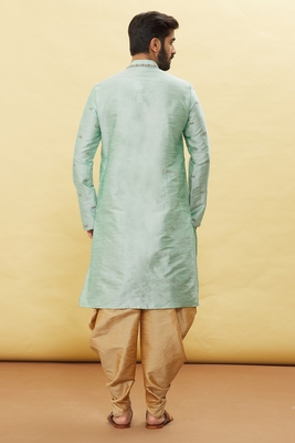 Turquoise embroidered art silk dhoti-kurta 2