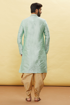 Turquoise embroidered art silk dhoti-kurta