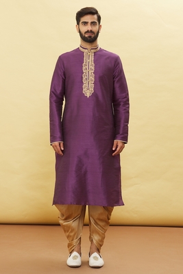 Purple embroidered art silk dhoti-kurta 3