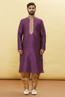 Purple embroidered art silk dhoti-kurta