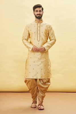 Gold embroidered art silk dhoti-kurta 1