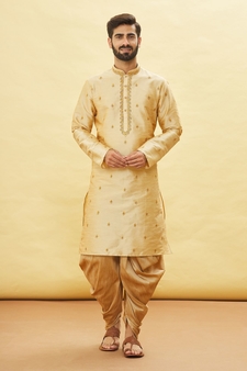Gold embroidered art silk dhoti-kurta